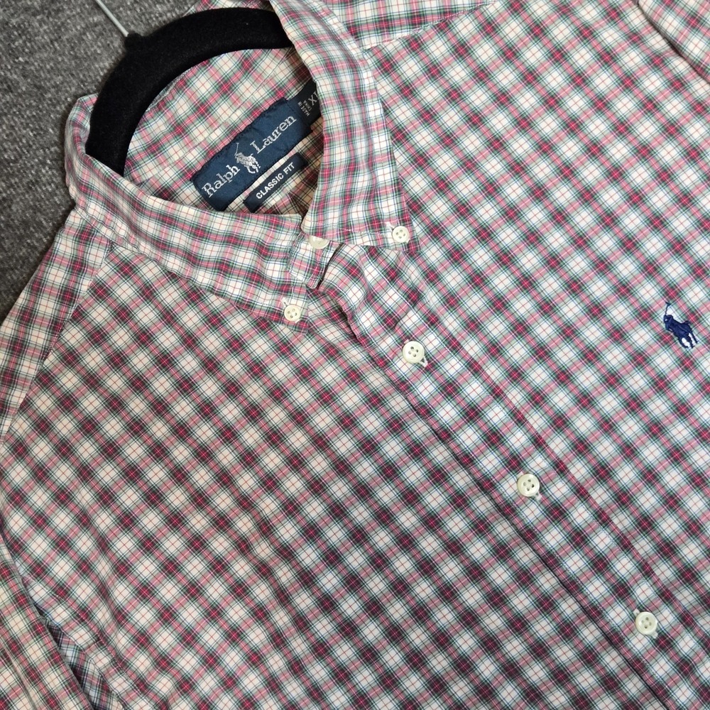 Ralph Lauren Classic Fit Button Down Shirt Pink Green Plaid Check Sz XL